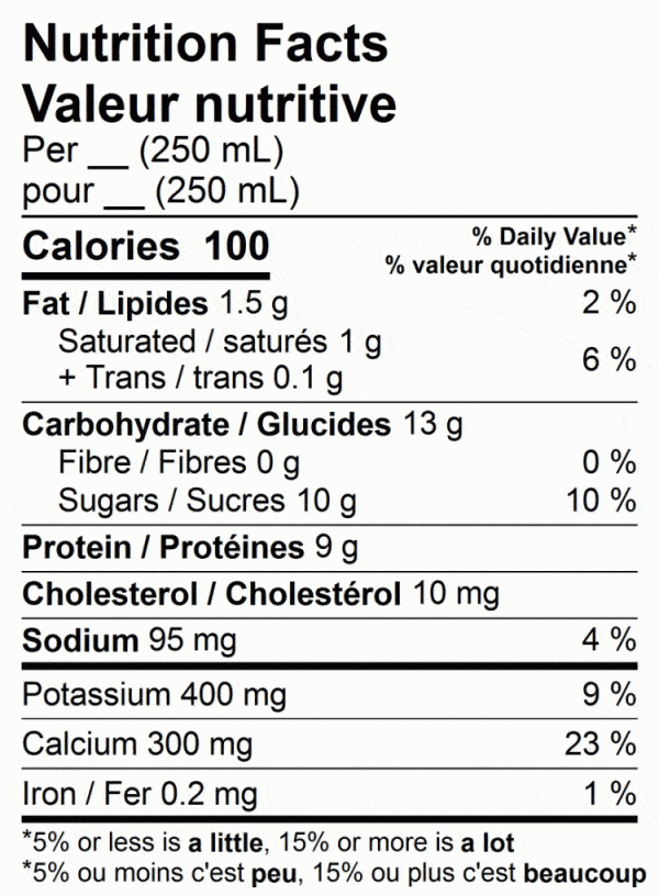 Nutrition Label - Buttermilk